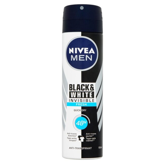 Men deodorant spray invisible black & white fresh 150 Milliliter