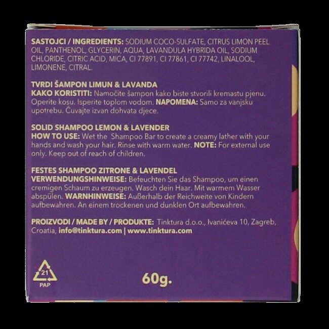 Tinktura Shampoing solide citron/lavande 1 pièce