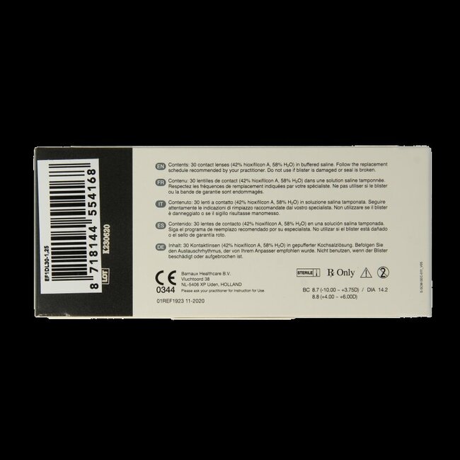 Lentilles de contact journalières Eyefresh -1.25, 30 pièces