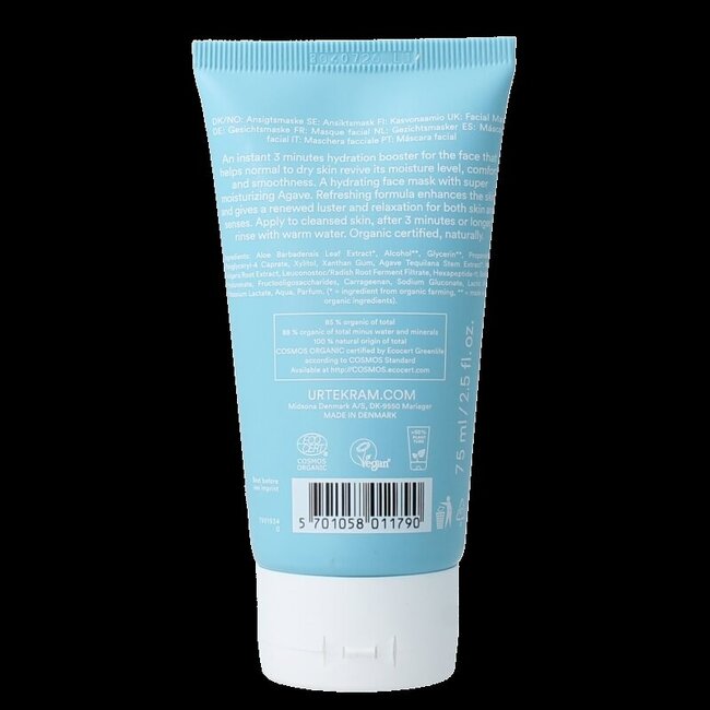 Urtekram Masque visage hydratation immédiate bio 75 ml