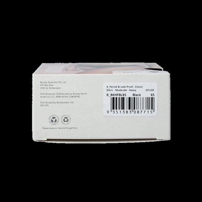 Culotte de règles Boody coupe bikini noir flux modéré/abondant XS 1 pièce