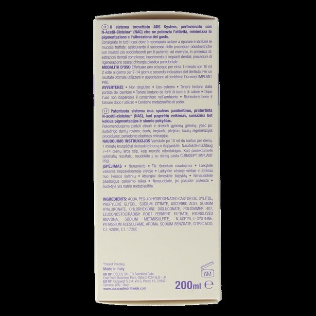 Curasept ADS DNA Implant Pro CHX 0,20% + HA mondspoelmiddel 200 Milliliter
