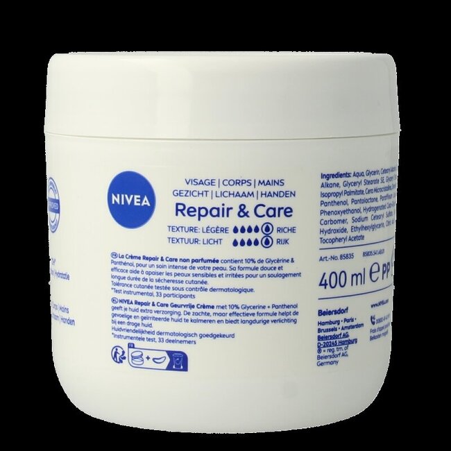 Nivea Repair & care bodycreme fragrance free sensitive 400 Milliliter