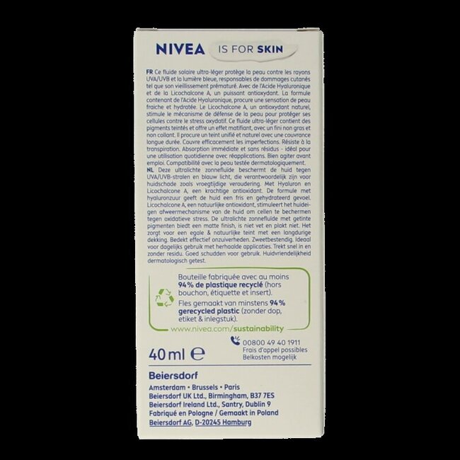 Nivea Sun fluide solaire visage quotidien SPF50 teinté médium 40 ml