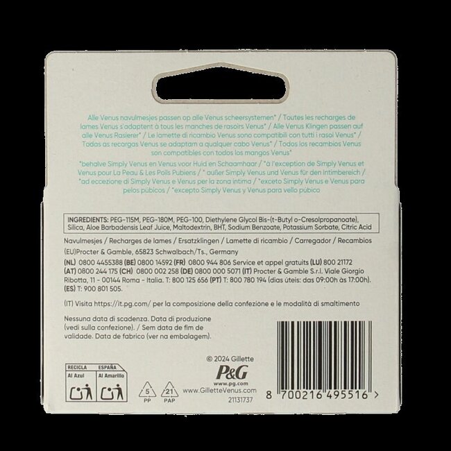 Gillette Venus smooth sensitive blades 4 Stuks