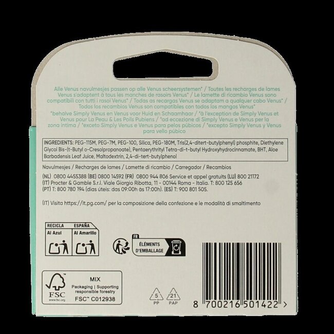 Gillette Venus deluxe smooth sensitive blades 3 Stuks