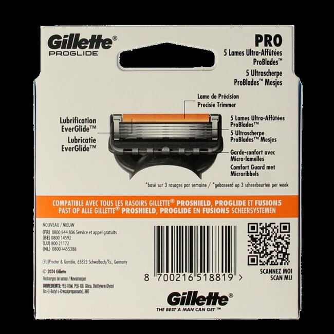 Lames Gillette Proglide manuelles, lot de 8