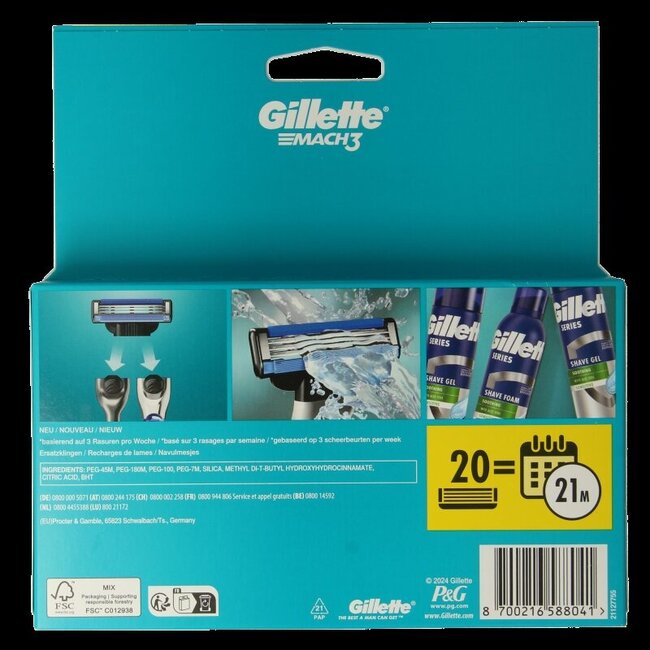 Lames Gillette Mach3, 20 unités