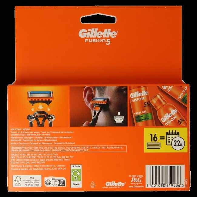 Lames Gillette Fusion manuelles, 16 pièces