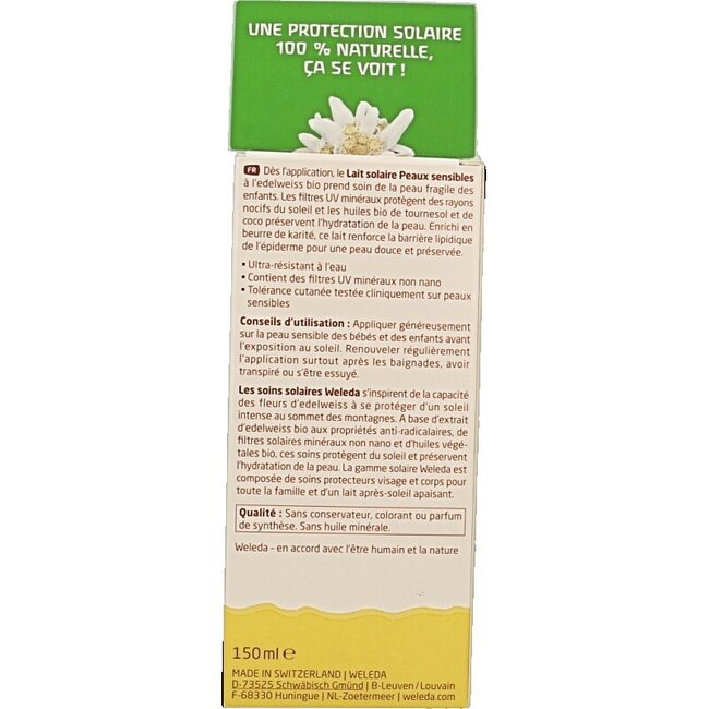 Weleda Lait Solaire Edelweiss Peaux Sensibles SPF30 150 ml
