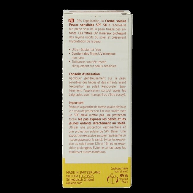 Weleda Edelweiss zonnecreme gevoelige huid SPF50 50 Milliliter