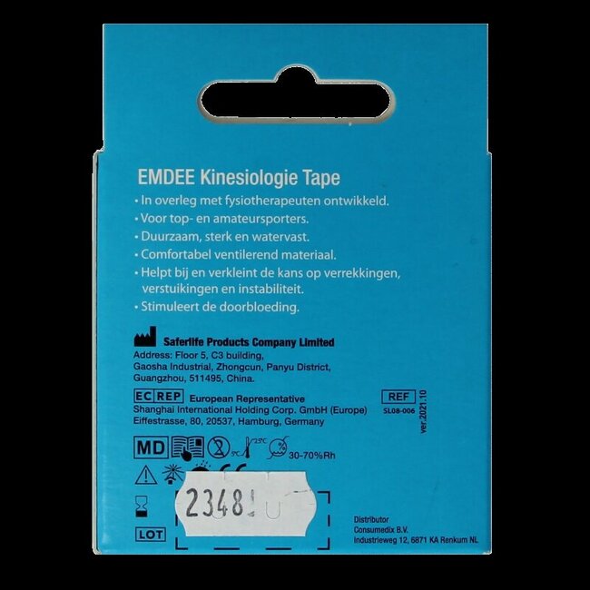 Emdee Kinesio tape licht blauw non cut 1 Rol