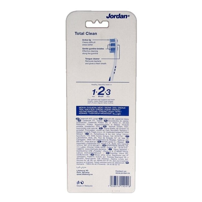 Brosse à dents Jordan Total Clean Medium - 4 pièces