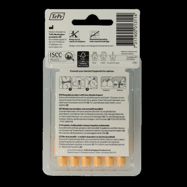 TePe Brossette interdentaire extra souple orange clair taille 1 6 pièces