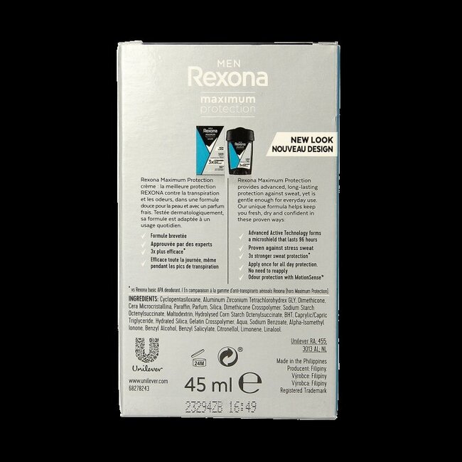 Rexona Déodorant stick homme Maximum Protection Clean Scent 45 ml