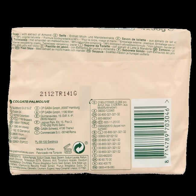 Palmolive Zeep sensitive almond 90 gram 4 Stuks