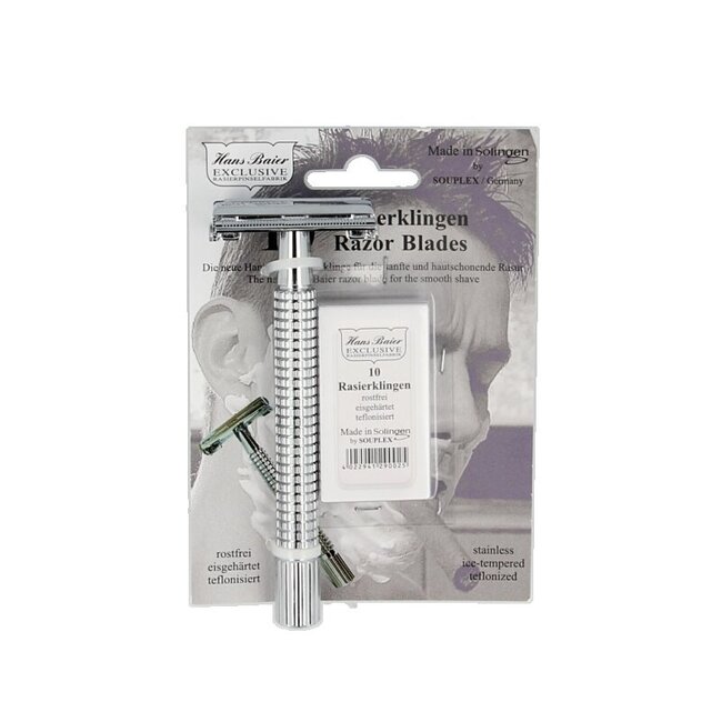 Rasoir de sécurité Hans Baier chrome blister avec 10 lames 1 pièce