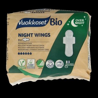 Vuokkoset Vuokkoset Bio Serviettes hygiéniques nuit avec ailes 9 pièces