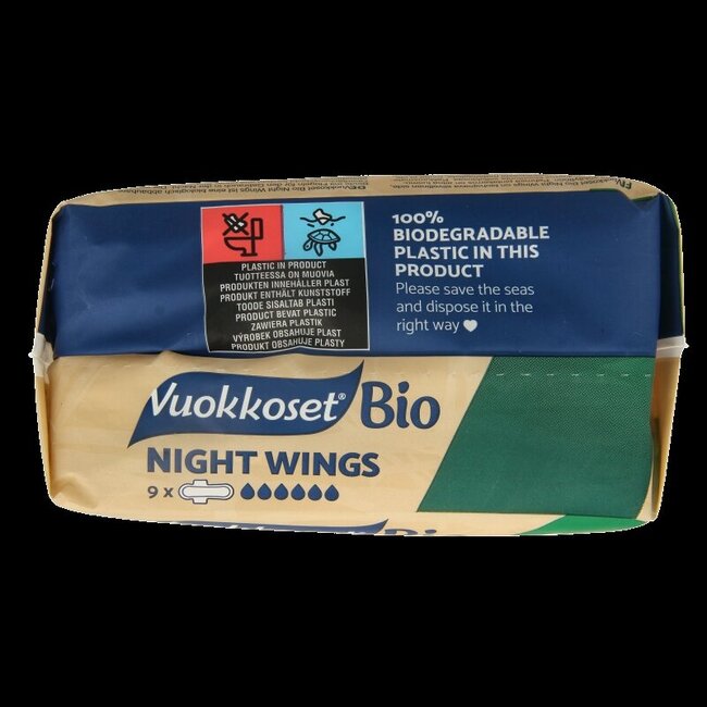 Vuokkoset Bio Serviettes hygiéniques nuit avec ailes 9 pièces
