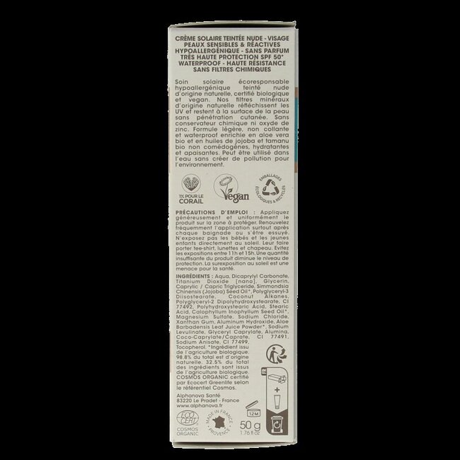 Alphanova Sun Crème solaire teintée anti-allergies solaires SPF50 50 g