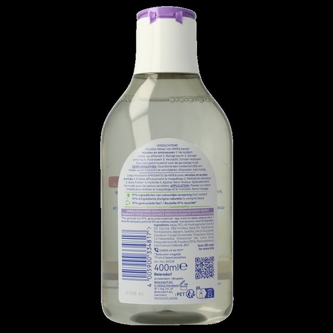 Eau micellaire Nivea Visage 3-en-1 sensible 400 millilitres