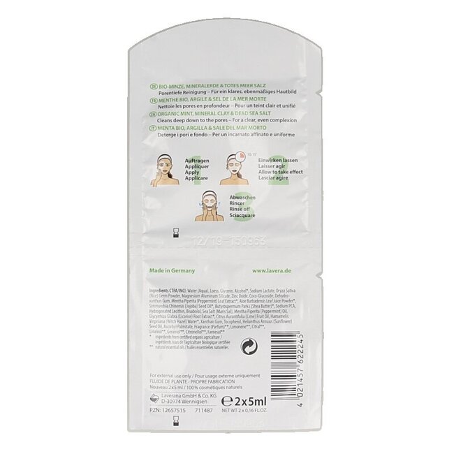 Lavera Purifying masker masque purifiant bio 10 Milliliter