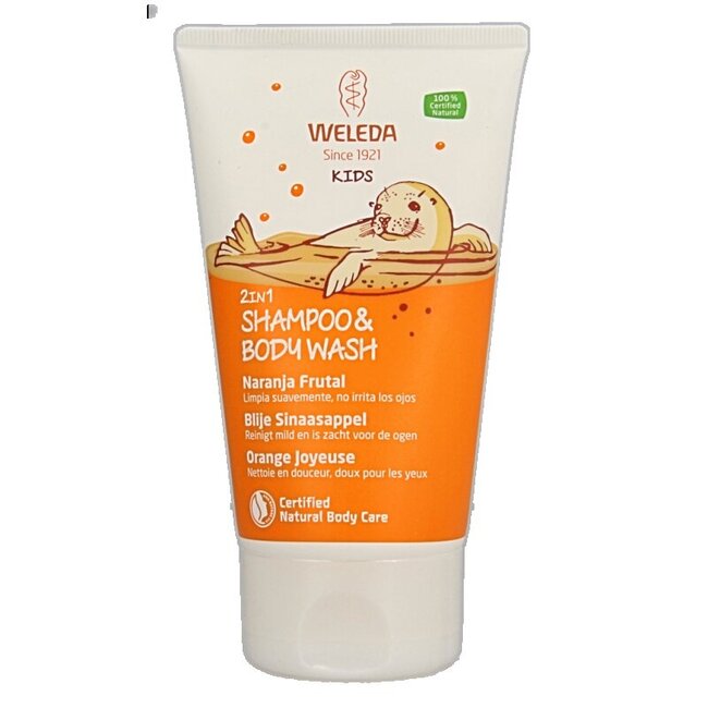 Kids 2-in-1 shampoo & bodywash blije sinaasappel 150 Milliliter