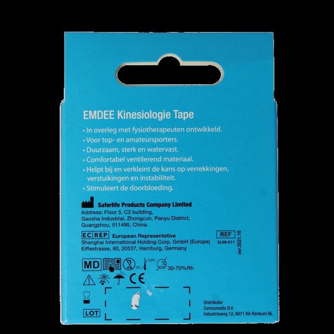 Bande de kinésiologie Emdee bleue prédécoupée 1 pièce