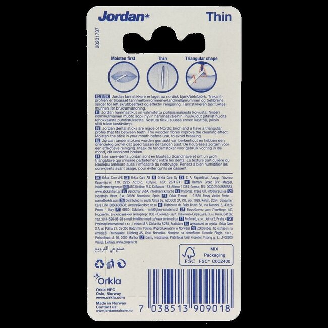 Jordan Cure-dents fins menthe 100 pièces