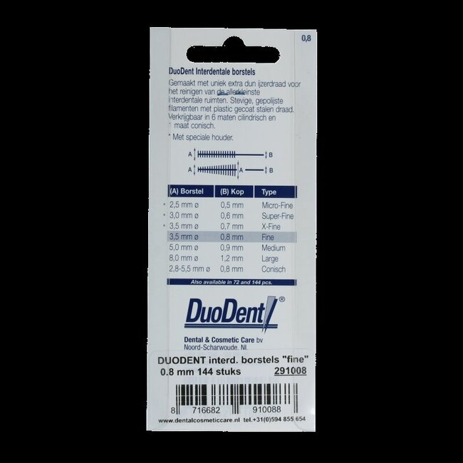 Duodent Interdentaal borstel fine 0.8 144 Stuks