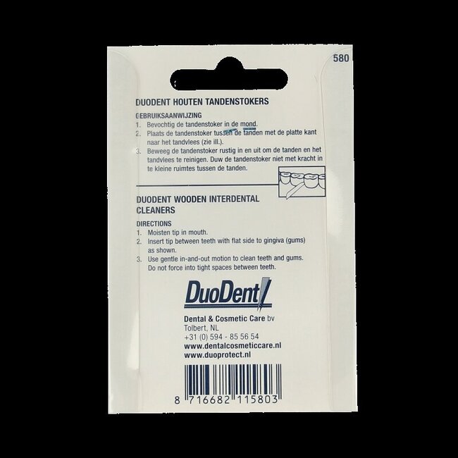 Duodent Cure-dents en bois fin/extra fin double face 100 pièces