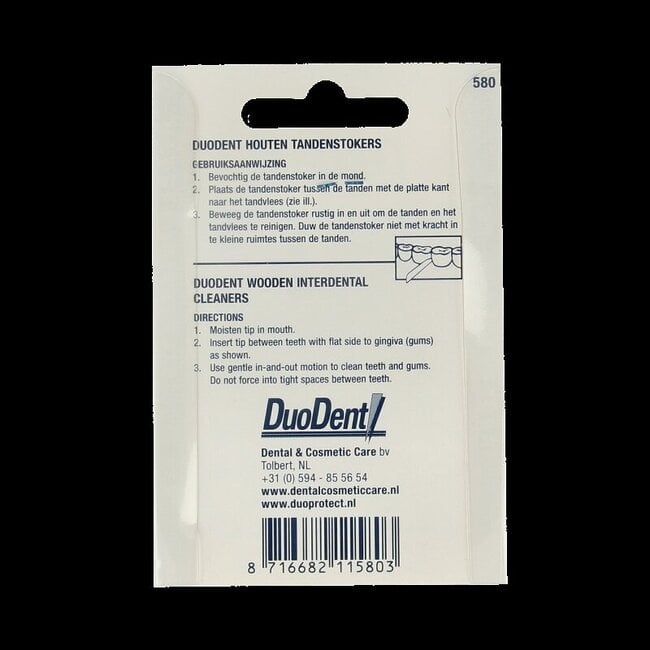 Duodent Tandenstoker hout fine/extra fine dubbelzijdig 100 Stuks