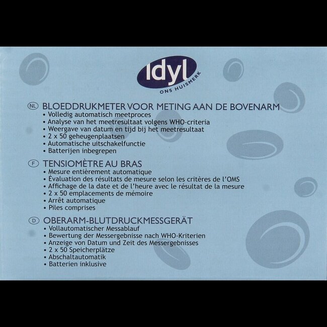 Idyl Bloeddrukmeter bovenarm/Tensiometre au bras 1 Stuks