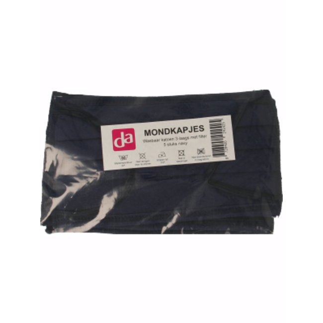 Easyessentials Mondkap wasbare katoen blauw 3-laags 5 Stuks