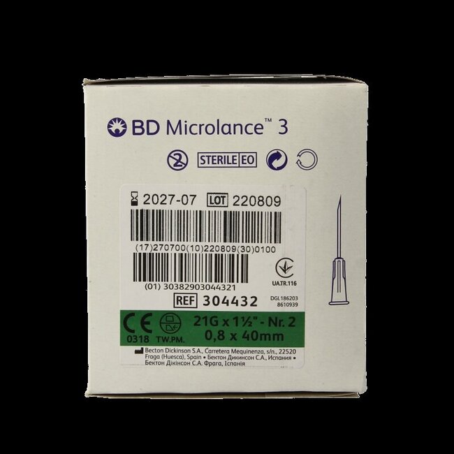 Aiguille hypodermique Becton BD Microlance 0,80 x 40 100 unités