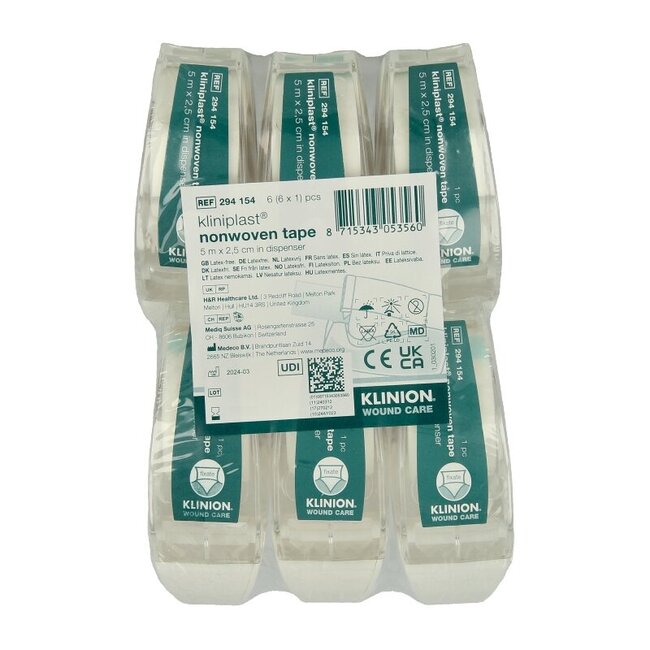 Hechtpleister 5m x 2.5cm non woven luxe 6 Stuks
