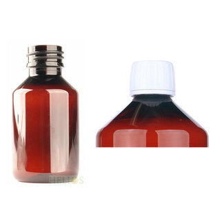 Helios Holland PET medicijnfles 100ml amber incl witte dop 12 Stuks