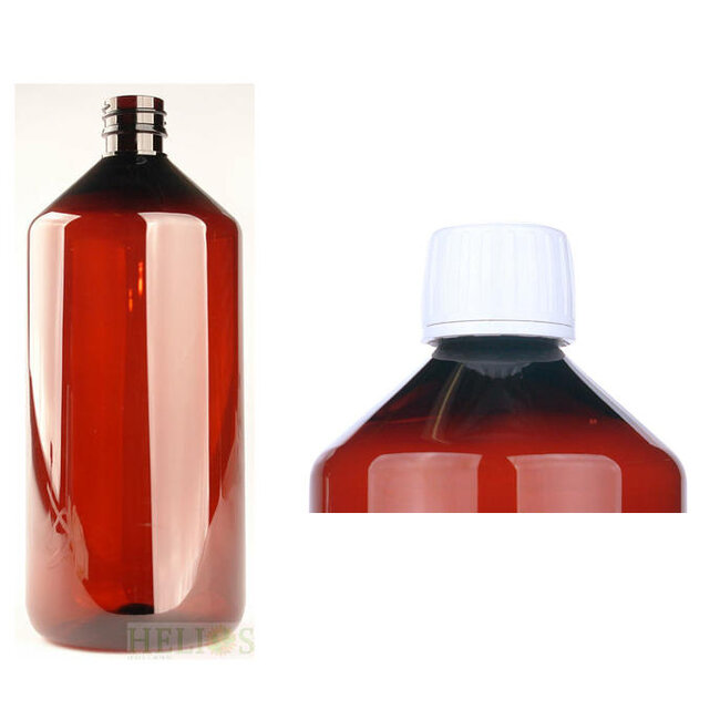 PET medicijnfles 1000ml amber incl witte dop 6 Stuks