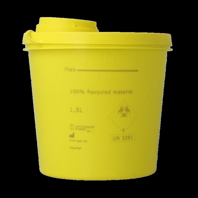 Naaldencontainer 1.5 liter geel gerecycled plastic 1500 Milliliter