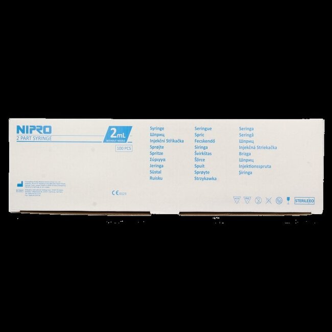 Nipro Injectiespuit 2-delig centrisch 2ml 100 Stuks
