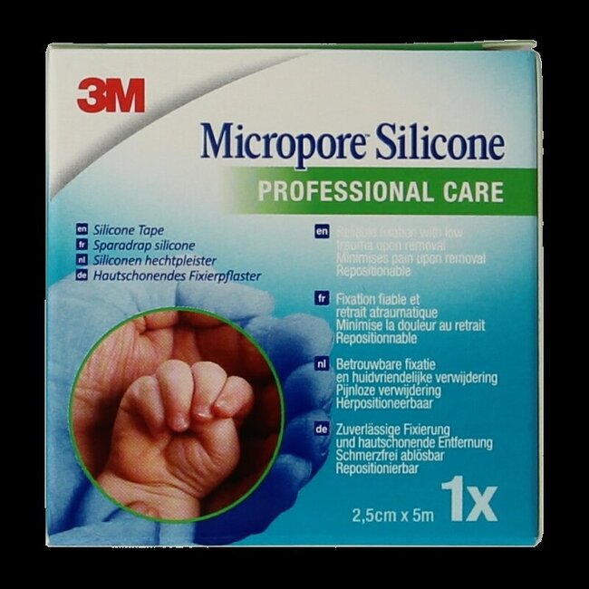 Micropore silicone hechtpleister 2.5cm x 5m 1 Stuks