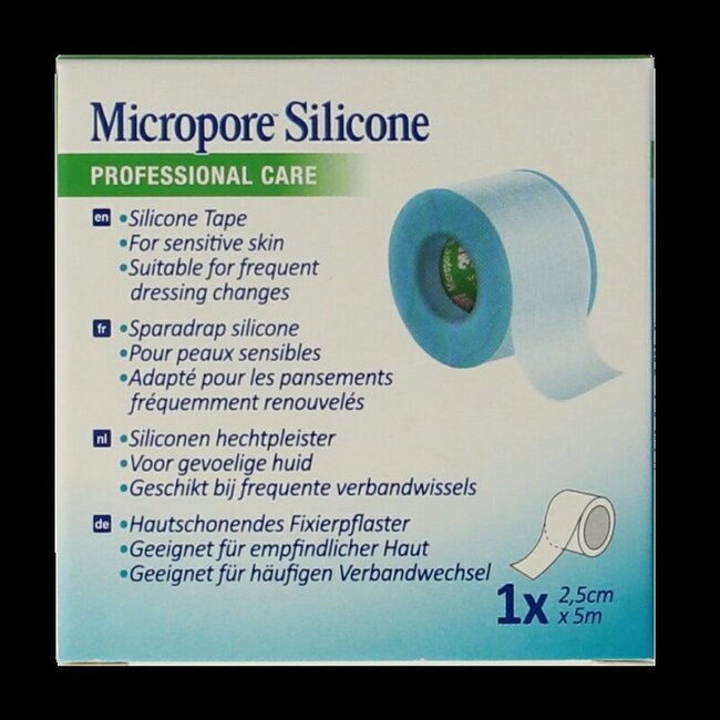 3M Micropore silicone hechtpleister 2.5cm x 5m 1 Stuks