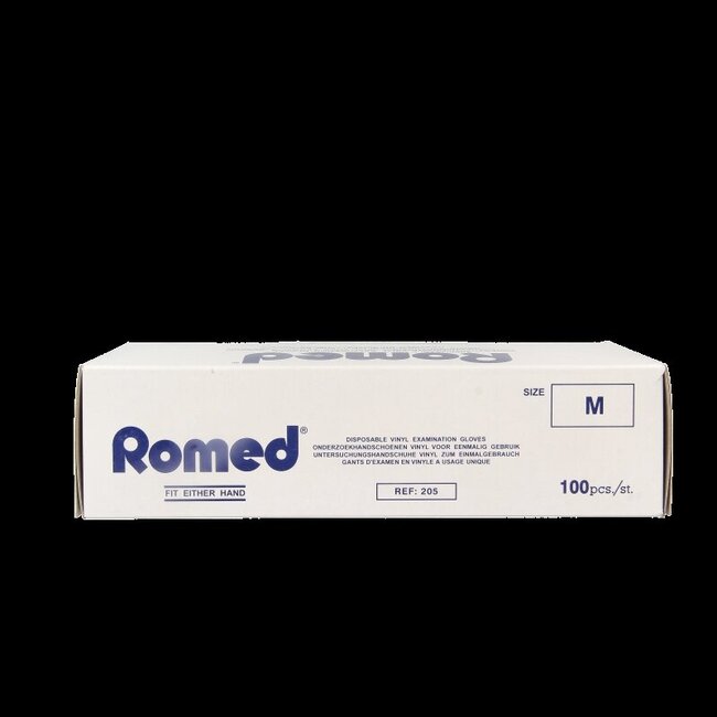 Gants en vinyle Romed non stériles poudrés M 100 pièces