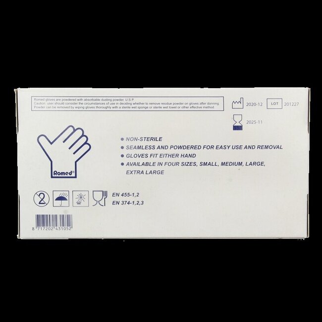 Gants en vinyle Romed non stériles poudrés S 100 pièces