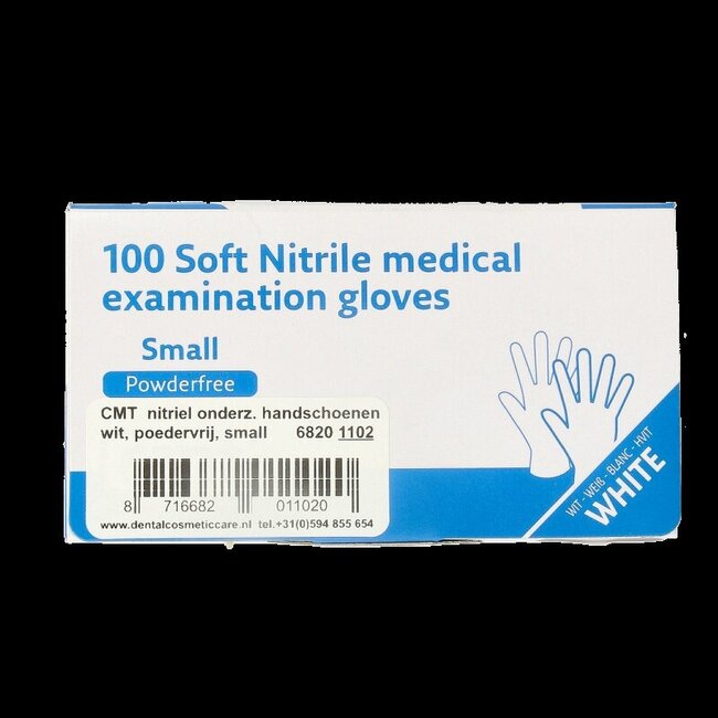 Gants d'examen CMT en nitrile blanc sans poudre taille S 100 pièces