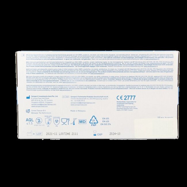 Gants d'examen CMT en nitrile blanc sans poudre taille S 100 pièces