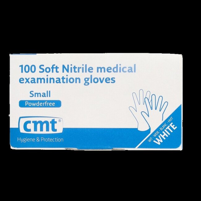 Gants d'examen CMT en nitrile blanc sans poudre taille S 100 pièces