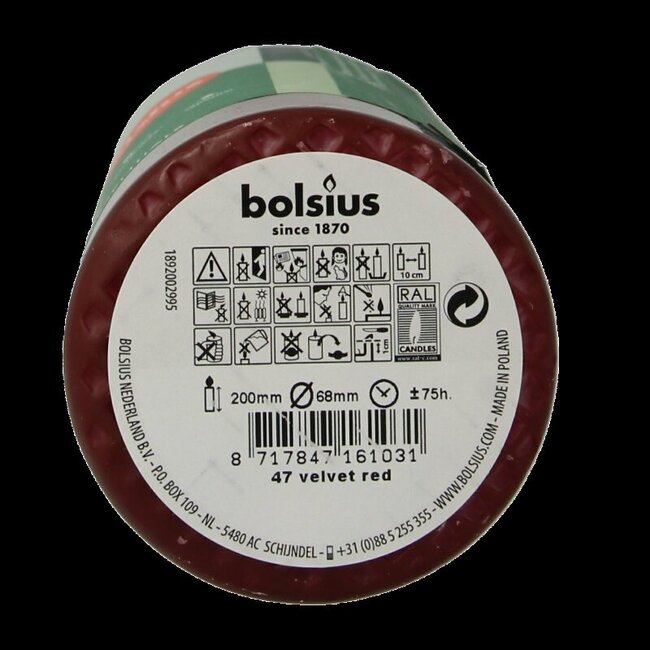 Bougie pilier Bolsius 200/68 rouge velours 1 pièce