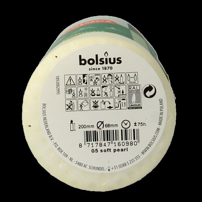 Bolsius Bougie pilier 200/68 soft pearl 1 pièce