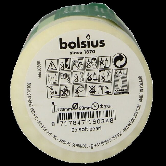 Bougie pilier Bolsius 120/58 soft pearl 1 pièce